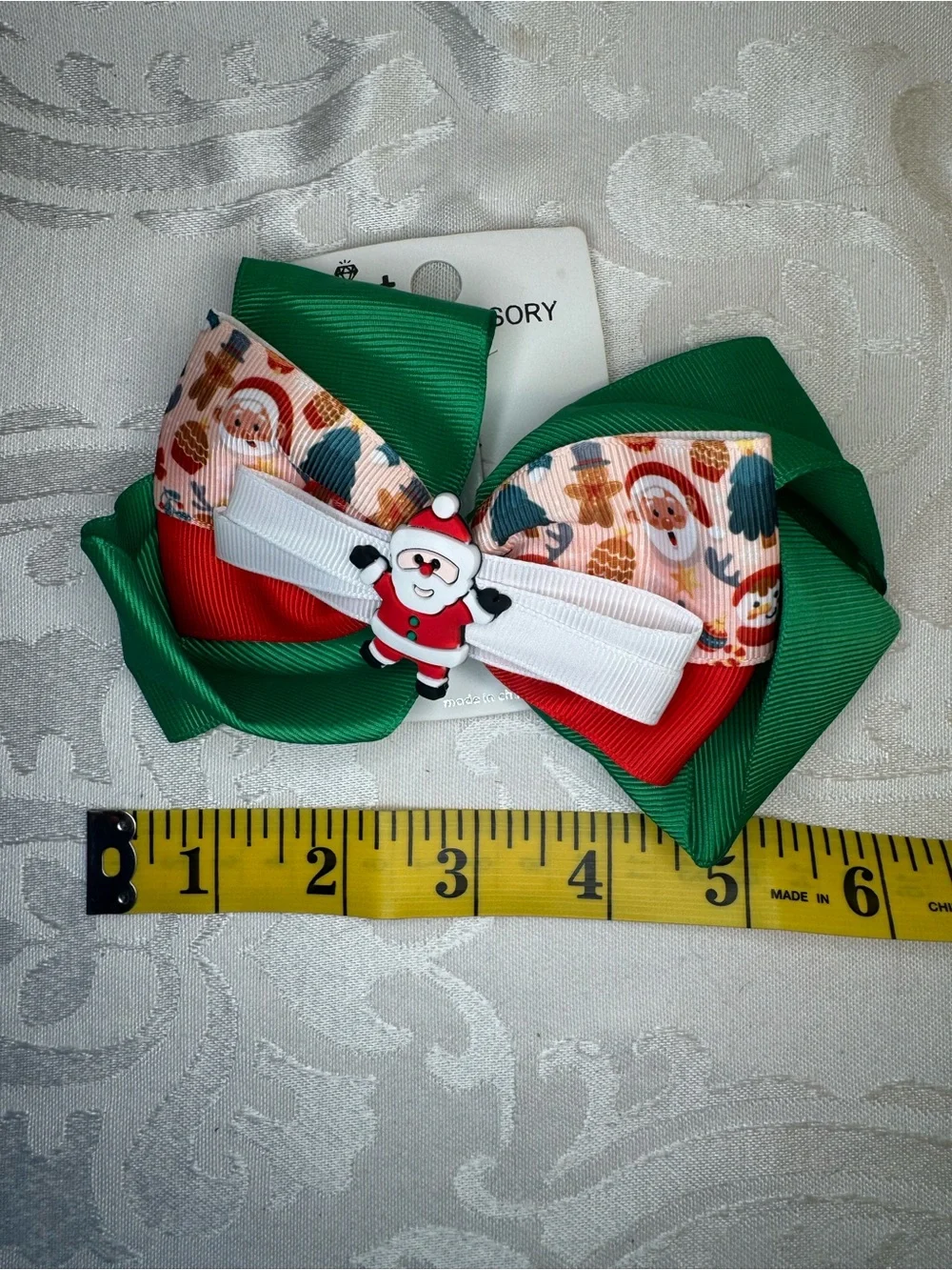 New MINT Holiday Santa Bow Hair Clip for Kids - Green Red White